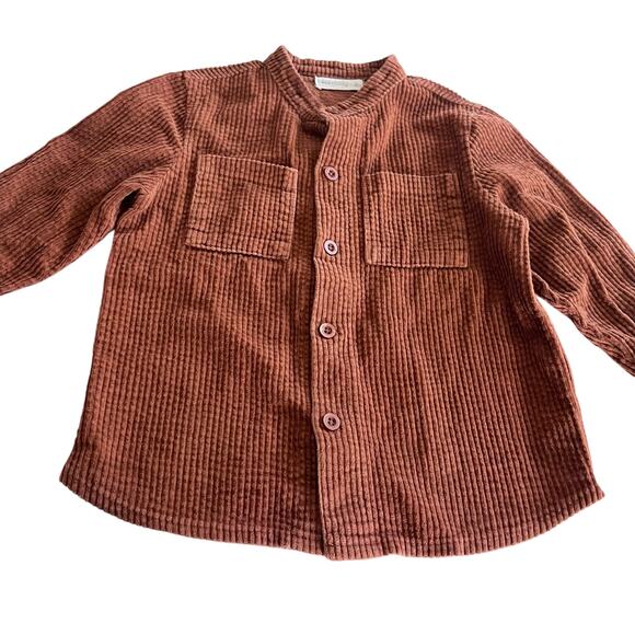 Kai Kelly Boys Brown Rust Mandarin Collar Button Down Shirt Size 5 - Picture 1 of 5